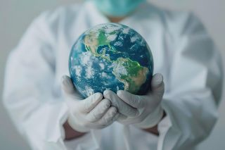 Foto: Arzt hält Weltkugel